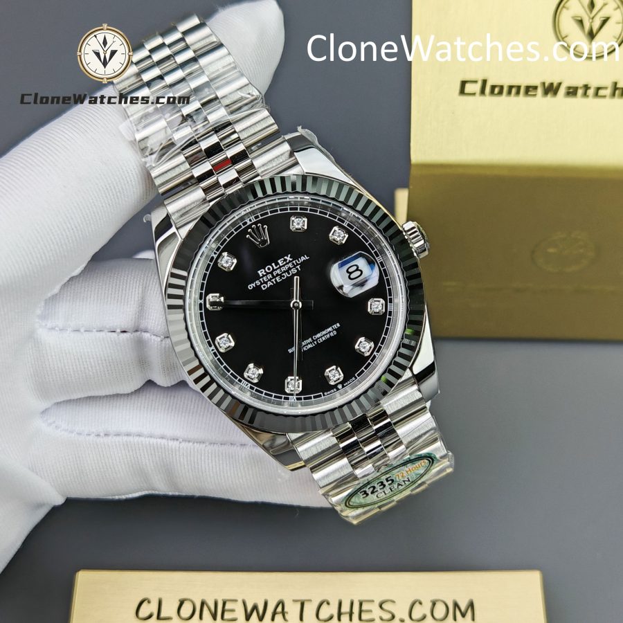 Rolex Super Clone Watches 1:1 DateJust Black Diamond Dial Jubilee 41MM M126334 - 0012 3235 Movement - Image 5