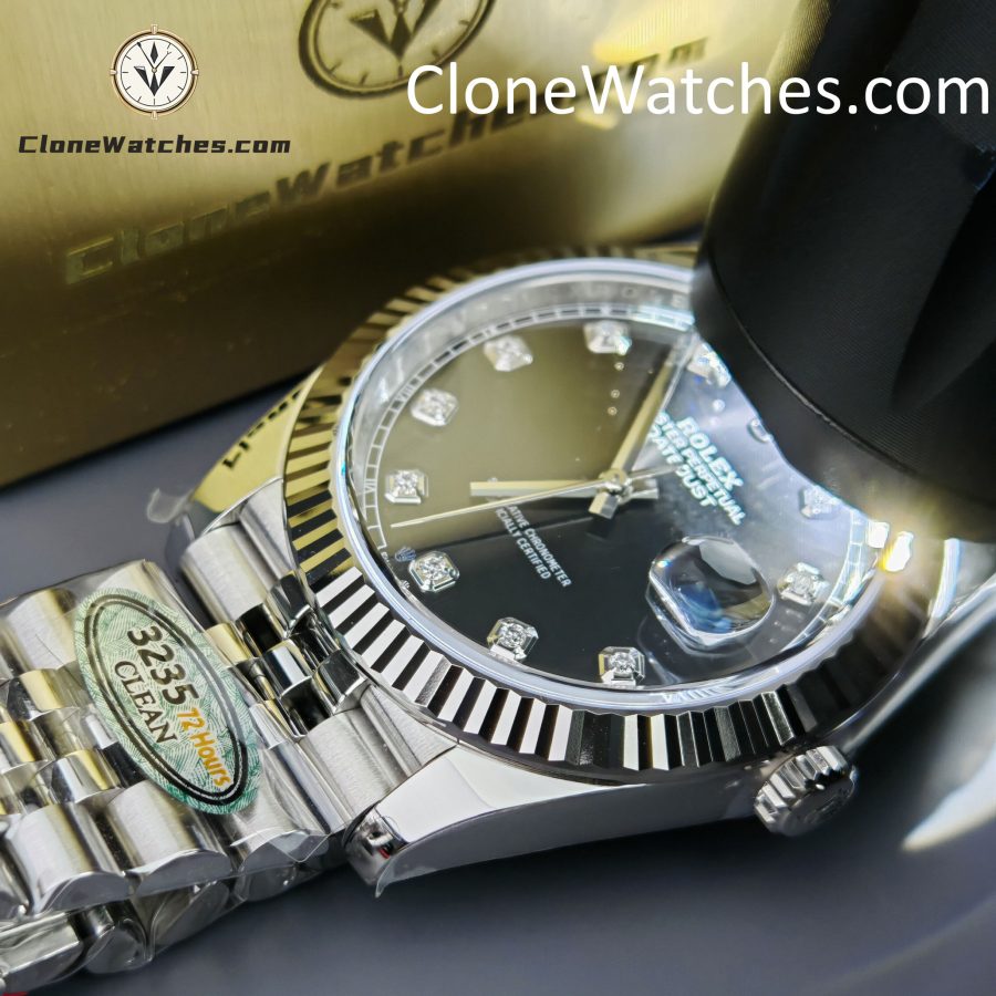 Rolex Super Clone Watches 1:1 DateJust Black Diamond Dial Jubilee 41MM M126334 - 0012 3235 Movement - Image 14