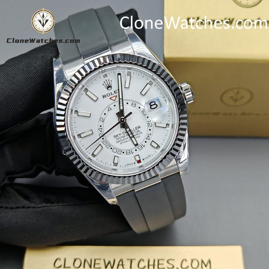 Rolex Super Clone Watch 1:1 Sky Dweller White Dial m336239-0003 42MM Rubber Strap - Image 5