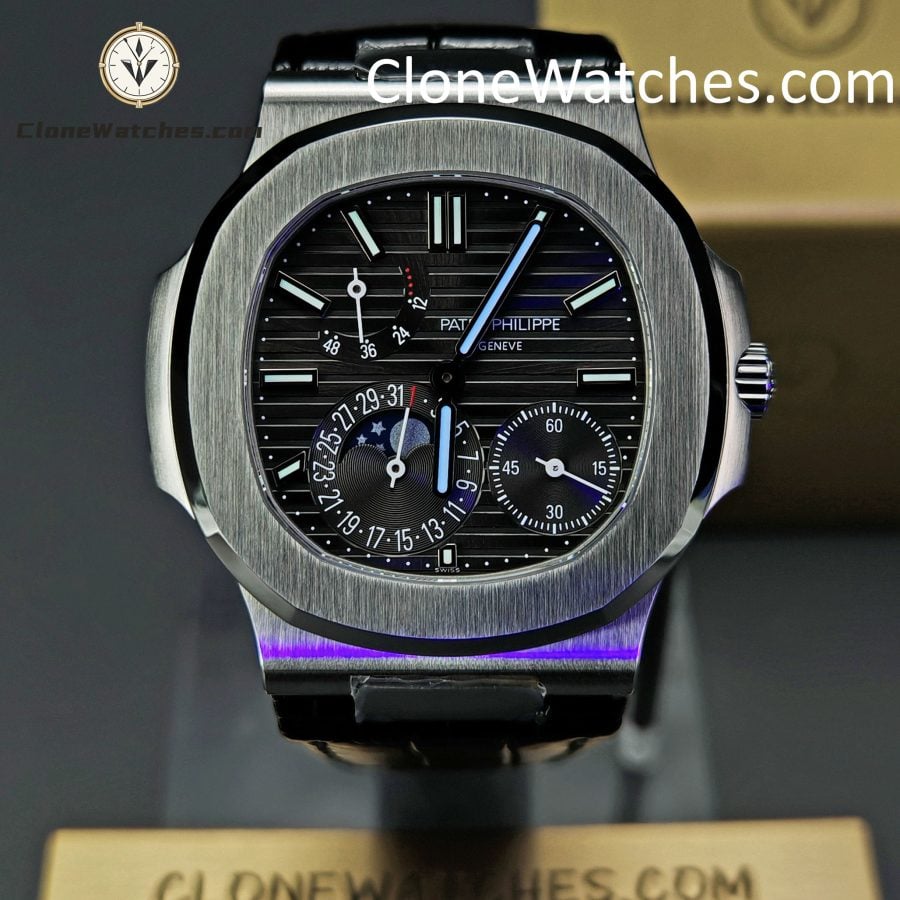 Patek Philippe Super Clone Watches 1:1 Nautilus 5712 Gray Dial Black Leather Strap - Image 2