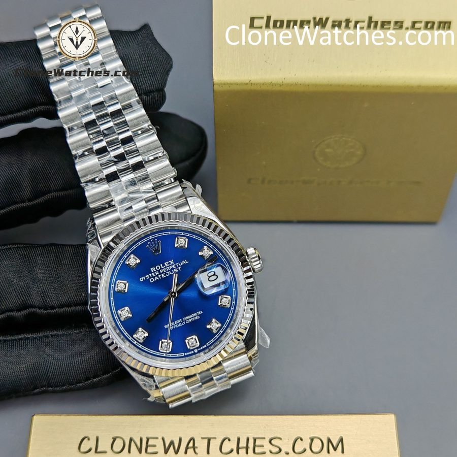 Rolex Super Clone Watches 1:1 DateJust Blue Diamond Dial Jubilee 36MM M126234 – 0037 3235 Movement - Image 4