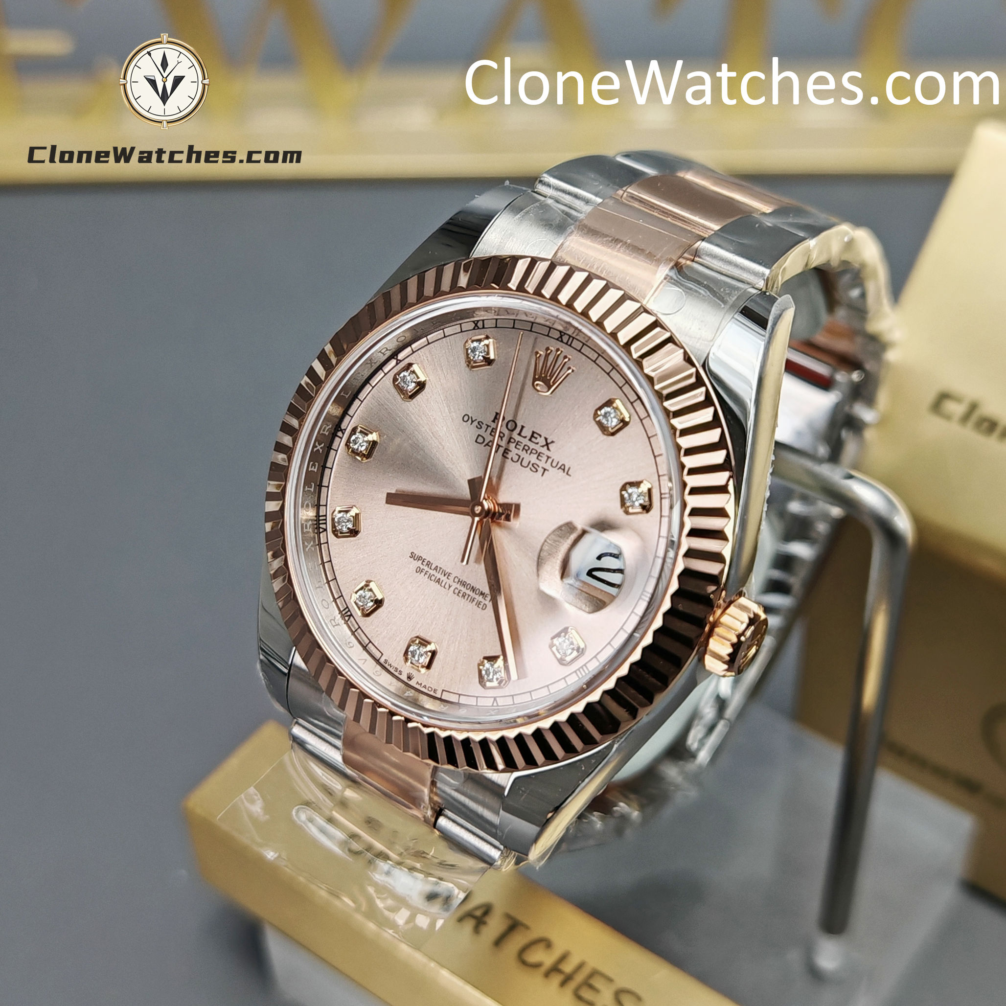 Rolex Super Clone Watches 1:1 DateJust Champagne Diamond Dial Oyster 41MM M126331-0007 3235 Movement - Image 2