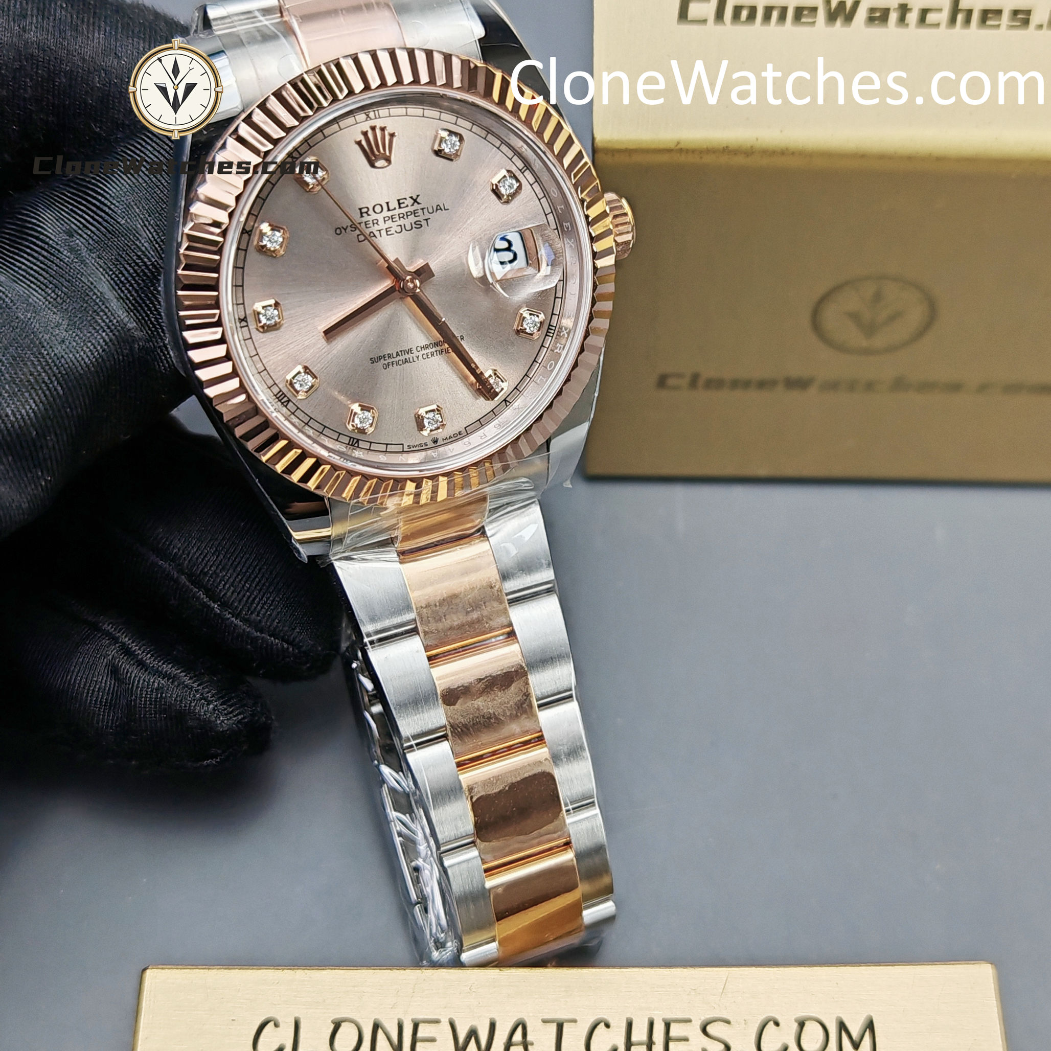 Rolex Super Clone Watches 1:1 DateJust Champagne Diamond Dial Oyster 41MM M126331-0007 3235 Movement - Image 3