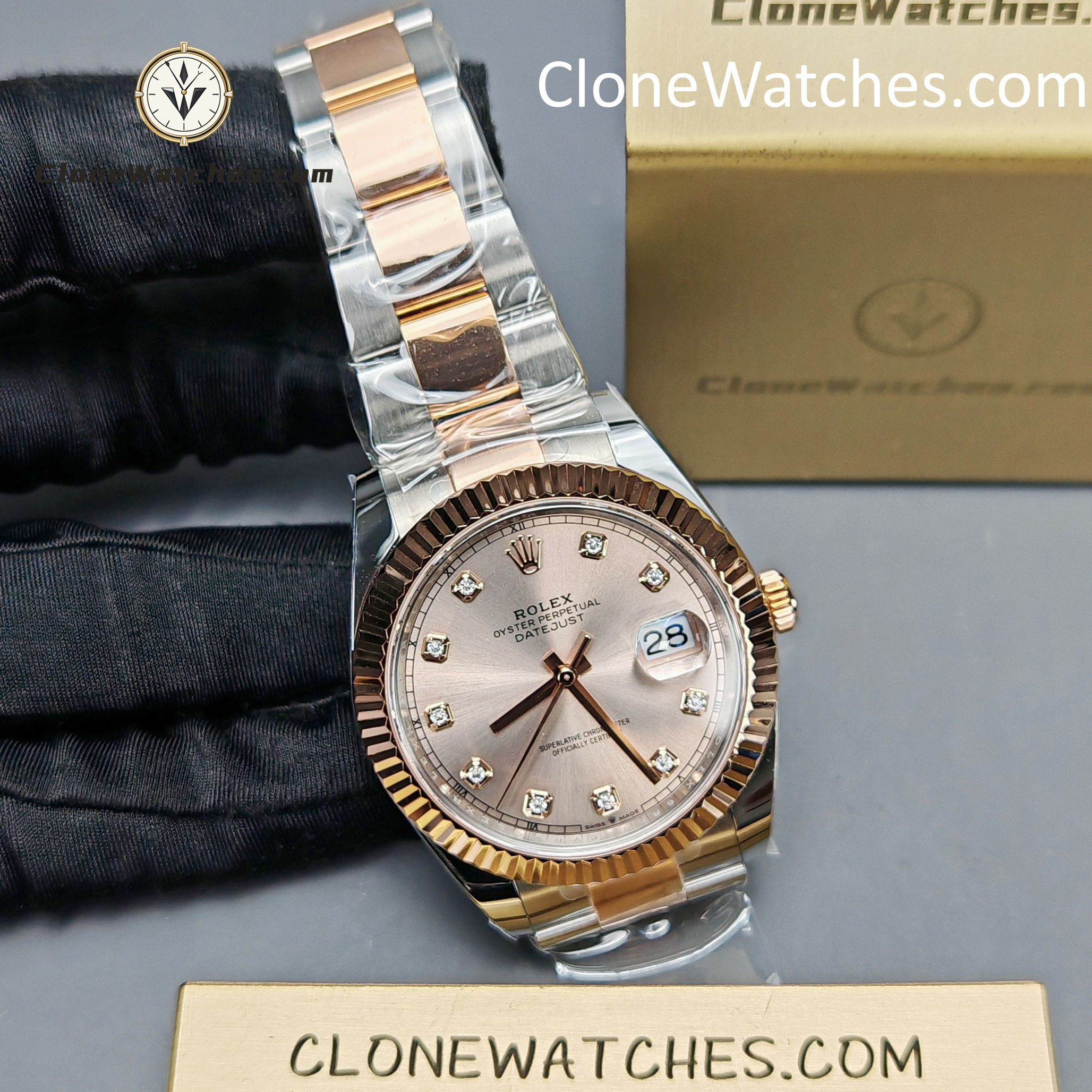 Rolex Super Clone Watches 1:1 DateJust Champagne Diamond Dial Oyster 41MM M126331-0007 3235 Movement - Image 4