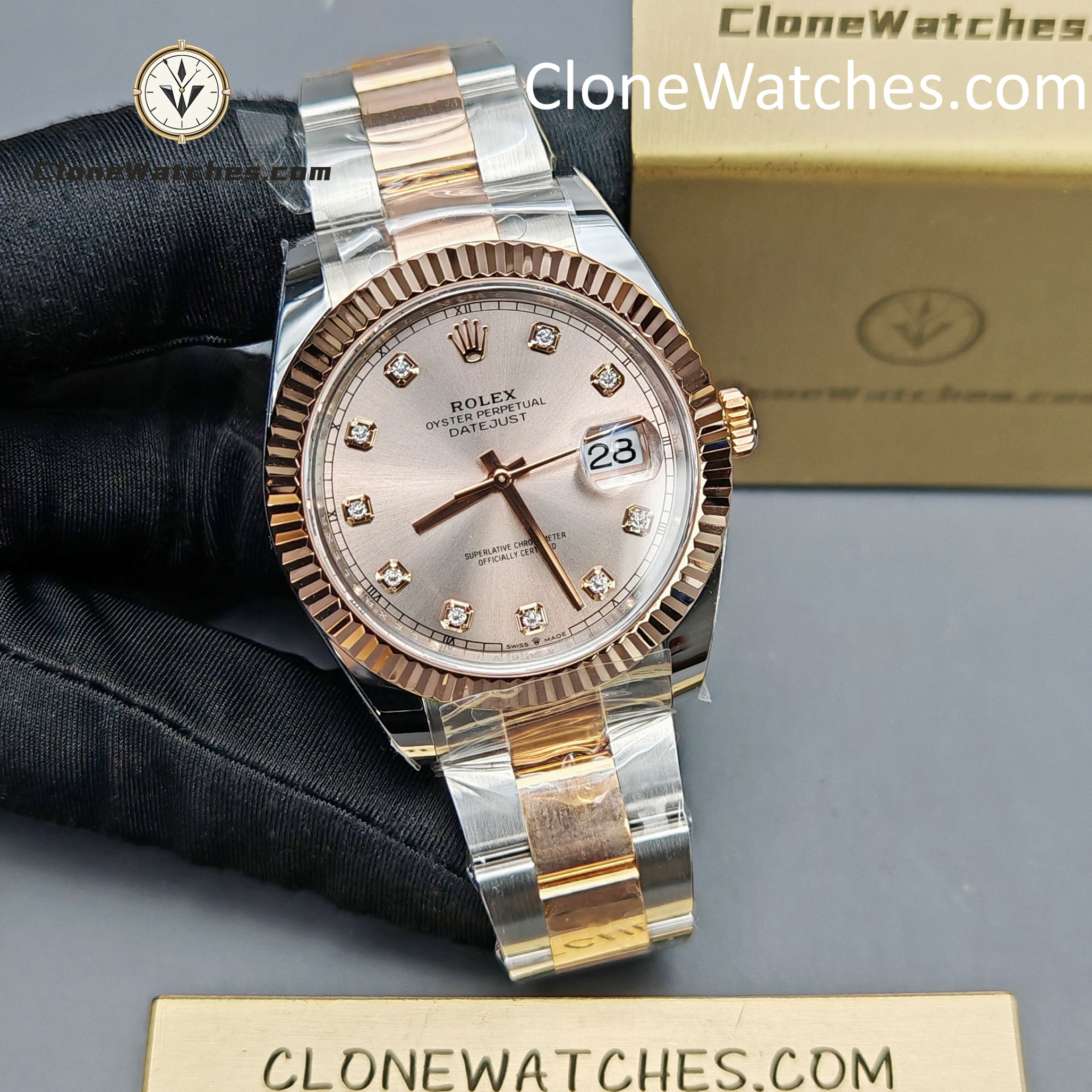 Rolex Super Clone Watches 1:1 DateJust Champagne Diamond Dial Oyster 41MM M126331-0007 3235 Movement - Image 5