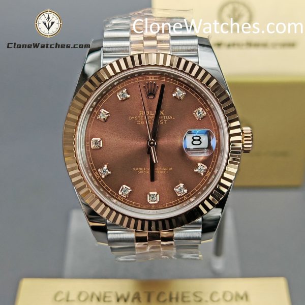 Rolex Super Clone Watches 1:1 DateJust Chocolate Diamond Dial Jubilee 41MM M126331-0004 3235 Movement