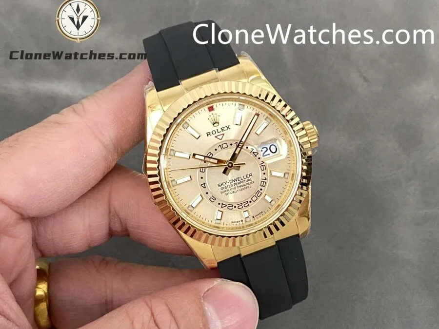 Rolex Super Clone Watch 1:1 Sky Dweller Gold Dial M326238-0007 42MM Rubber Strap - Image 3