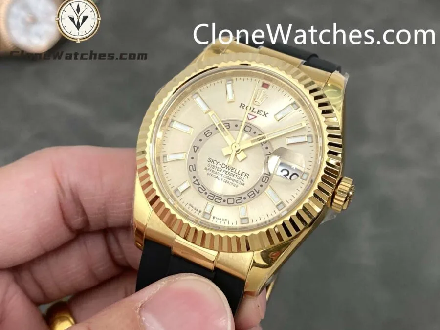 Rolex Super Clone Watch 1:1 Sky Dweller Gold Dial M326238-0007 42MM Rubber Strap - Image 4