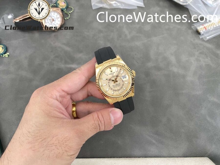 Rolex Super Clone Watch 1:1 Sky Dweller Gold Dial M326238-0007 42MM Rubber Strap - Image 2