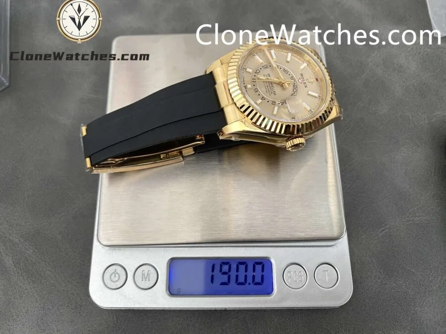 Rolex Super Clone Watch 1:1 Sky Dweller Gold Dial M326238-0007 42MM Rubber Strap - Image 10