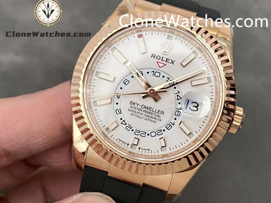 Rolex Super Clone Watch 1:1 Sky Dweller Rose Gold White Dial m336235-0003 42MM Rubber Strap - Image 3