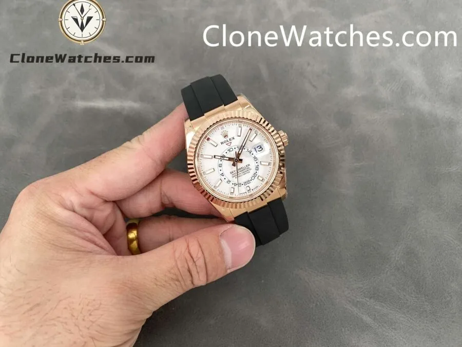 Rolex Super Clone Watch 1:1 Sky Dweller Rose Gold White Dial m336235-0003 42MM Rubber Strap - Image 4