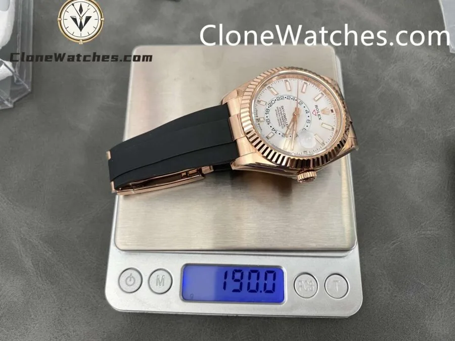 Rolex Super Clone Watch 1:1 Sky Dweller Rose Gold White Dial m336235-0003 42MM Rubber Strap - Image 10