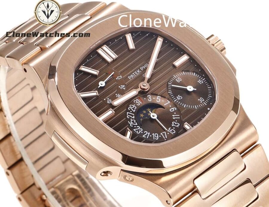 Patek Philippe Super Clone Watches 1:1 Nautilus Moon Phase 18K Rose Gold 5712 Brown Dial New Buckle - Image 3