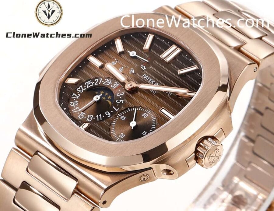 Patek Philippe Super Clone Watches 1:1 Nautilus Moon Phase 18K Rose Gold 5712 Brown Dial New Buckle - Image 4