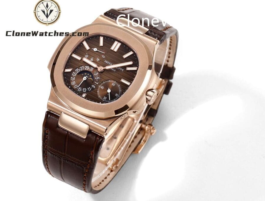 Patek Philippe Super Clone Watches 1:1 Nautilus 5712 Brown Dial Leather Strap - Image 4