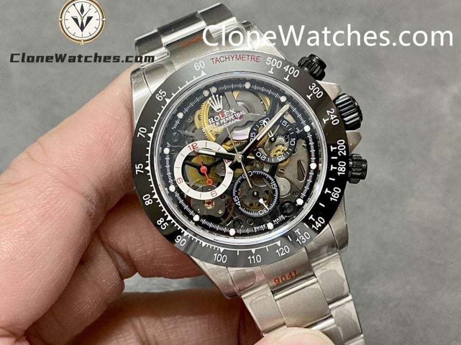 Modified Super Clone Watches 1:1 Sonic Rolex Daytona Black Skeleton Dial 4130 - Image 2