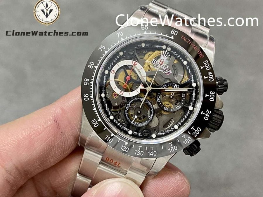 Modified Super Clone Watches 1:1 Sonic Rolex Daytona Black Skeleton Dial 4130 - Image 3