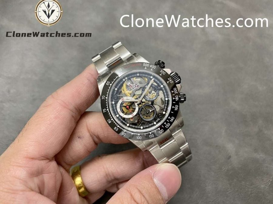 Modified Super Clone Watches 1:1 Sonic Rolex Daytona Black Skeleton Dial 4130 - Image 4