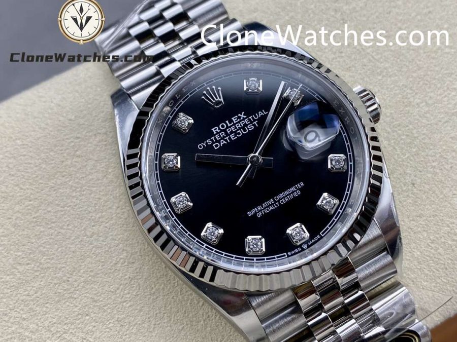 Rolex Super Clone Watches 1:1 DateJust Black Diamond Dial Jubilee 36MM M126234 – 0027 3235 Movement - Image 2