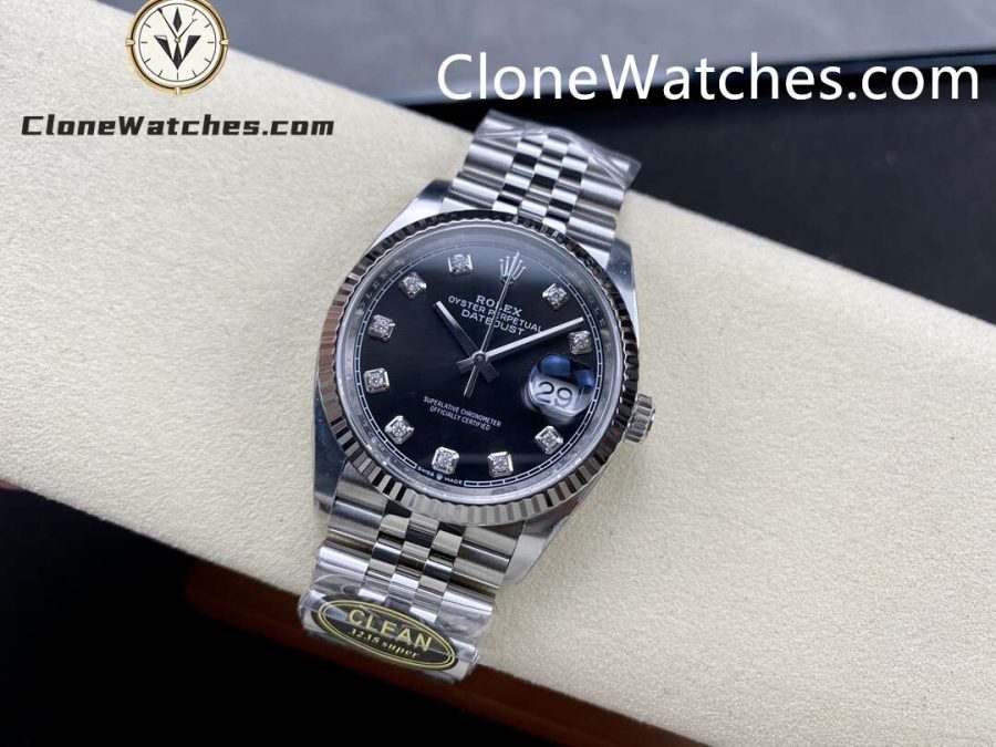 Rolex Super Clone Watches 1:1 DateJust Black Diamond Dial Jubilee 36MM M126234 – 0027 3235 Movement - Image 4