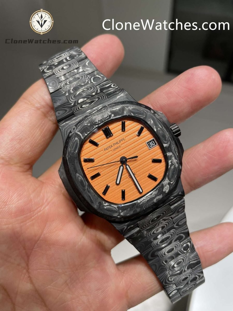 Modified Super Clone Watches 1:1 DiW Patek Philippe Nautilus 5711 "ALL CARBON BLACK" Orange Dial - Image 2