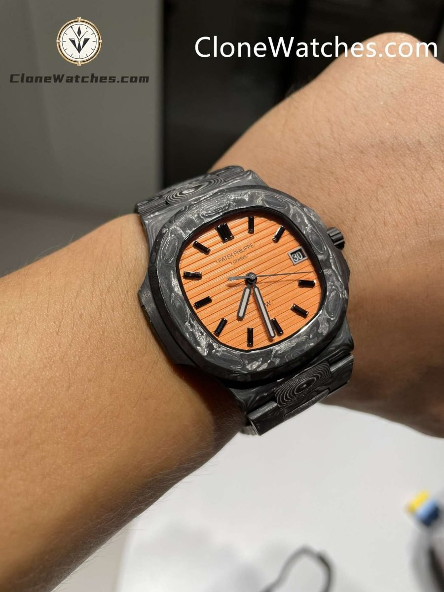 Modified Super Clone Watches 1:1 DiW Patek Philippe Nautilus 5711 "ALL CARBON BLACK" Orange Dial - Image 3