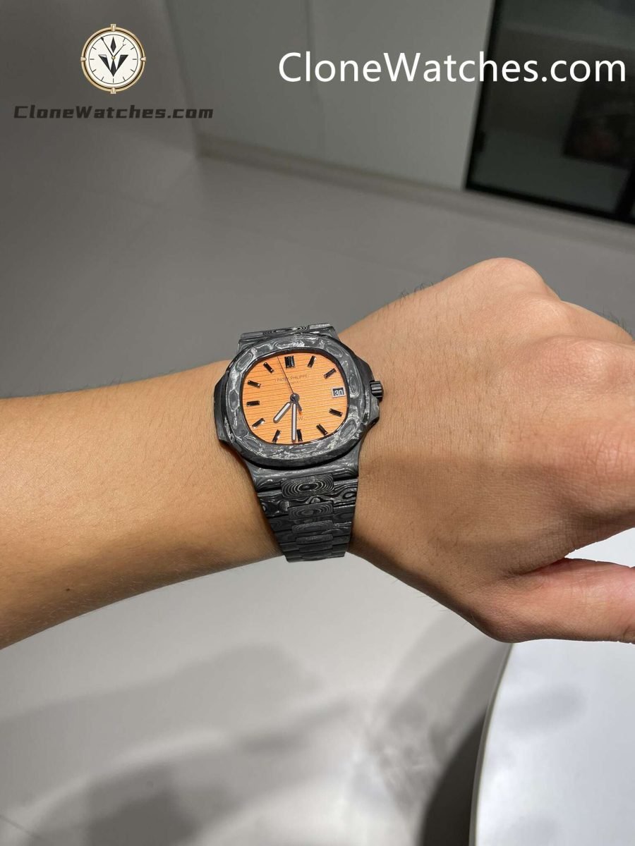 Modified Super Clone Watches 1:1 DiW Patek Philippe Nautilus 5711 "ALL CARBON BLACK" Orange Dial - Image 4