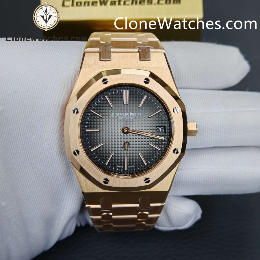 Audemars Piguet Super Clone Watches 1:1 Royal Oak"Jumbo" Extra-Thin "50th Anniversary" 16202 Smoked Grey Dial 39MM - Image 4