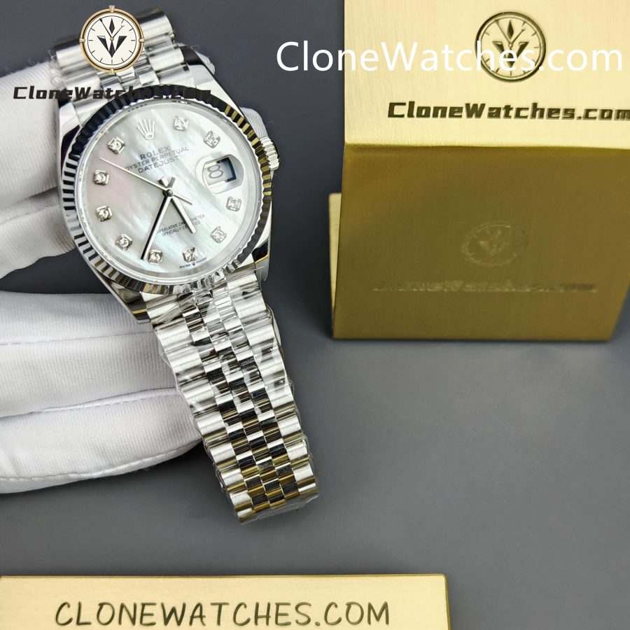 Rolex Super Clone Watches 1:1 DateJust Mother of Pearl Diamond Dial Jubilee 36MM M126234 - 0019 3235 Movement - Image 3