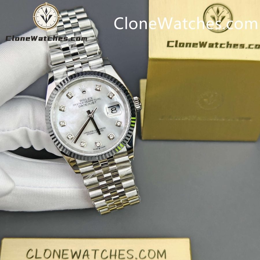 Rolex Super Clone Watches 1:1 DateJust Mother of Pearl Diamond Dial Jubilee 36MM M126234 - 0019 3235 Movement - Image 4