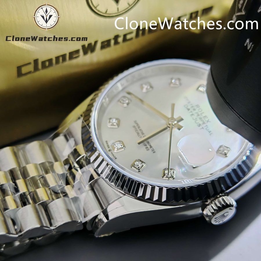 Rolex Super Clone Watches 1:1 DateJust Mother of Pearl Diamond Dial Jubilee 36MM M126234 - 0019 3235 Movement - Image 7