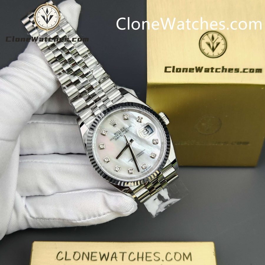 Rolex Super Clone Watches 1:1 DateJust Mother of Pearl Diamond Dial Jubilee 36MM M126234 - 0019 3235 Movement - Image 5