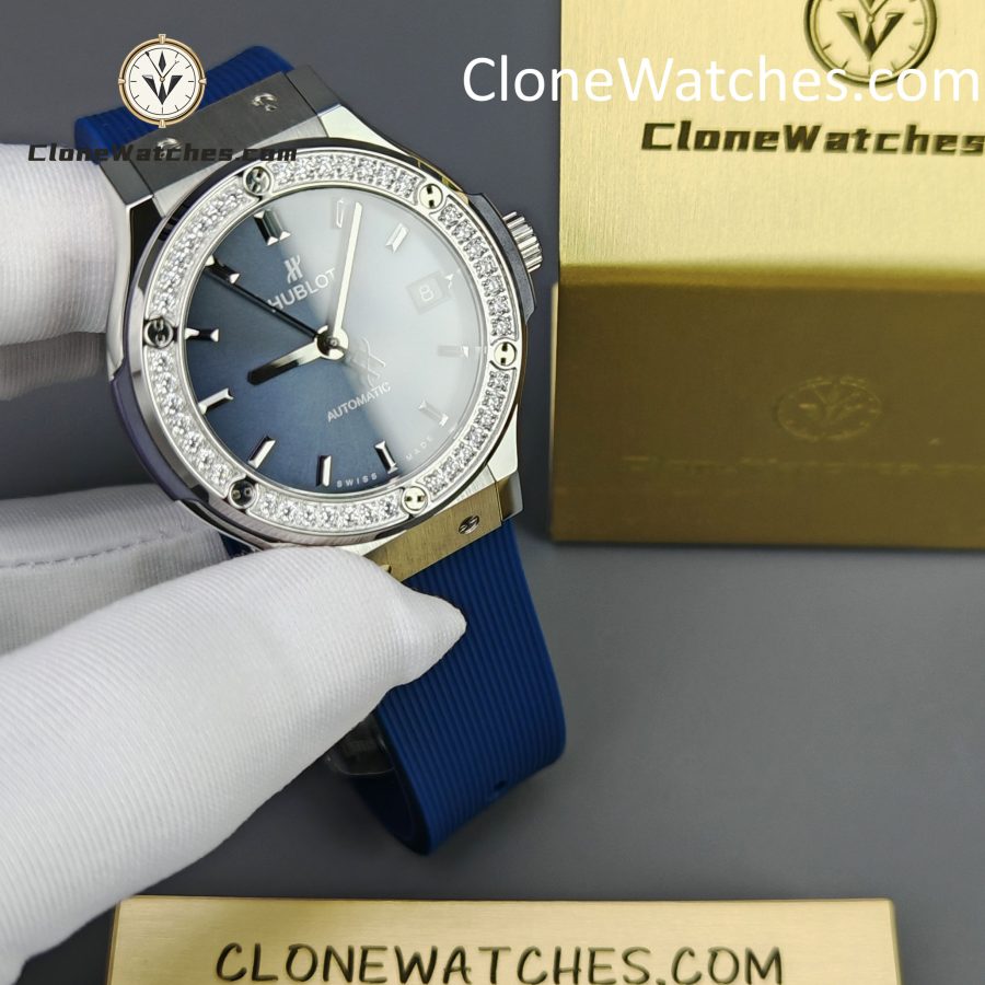 Hublot Super Clone Watches 1:1 Classic Fusion Titanium Blue Diamonds 38MM 565.NX.7170.RX.1204 - Image 3