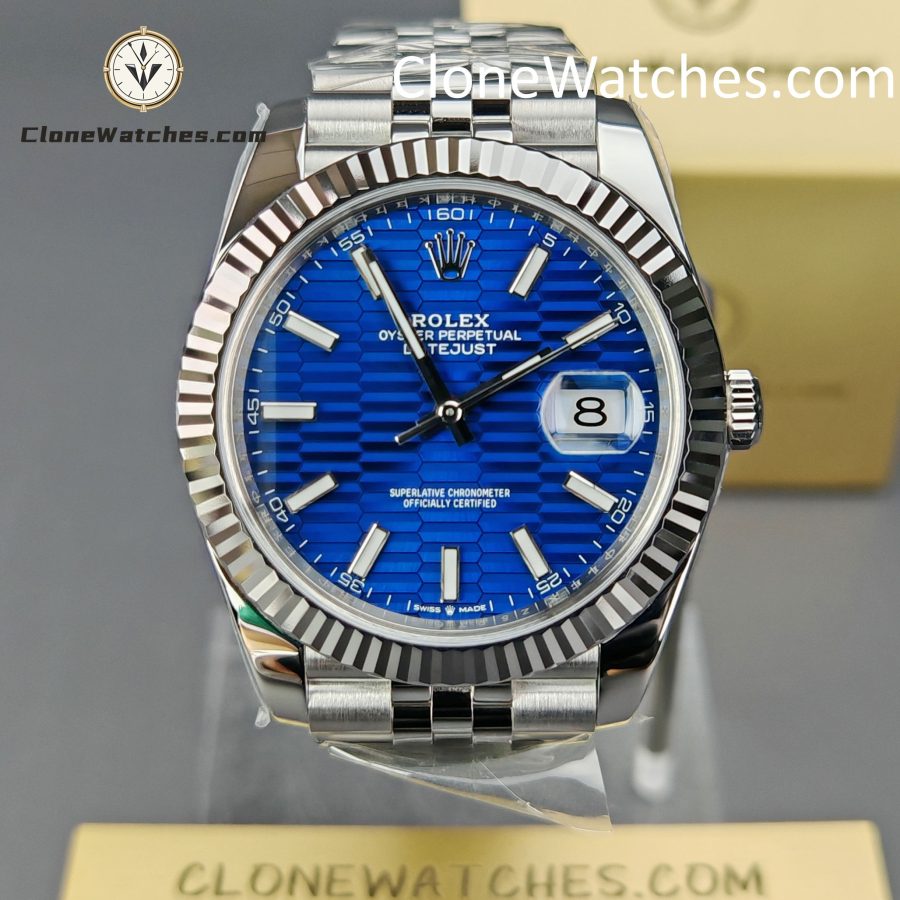 Rolex Super Clone Watches 1:1 DateJust Water Ripple Blue Dial m126334-0032 Jubilee 41MM 3235 Movement