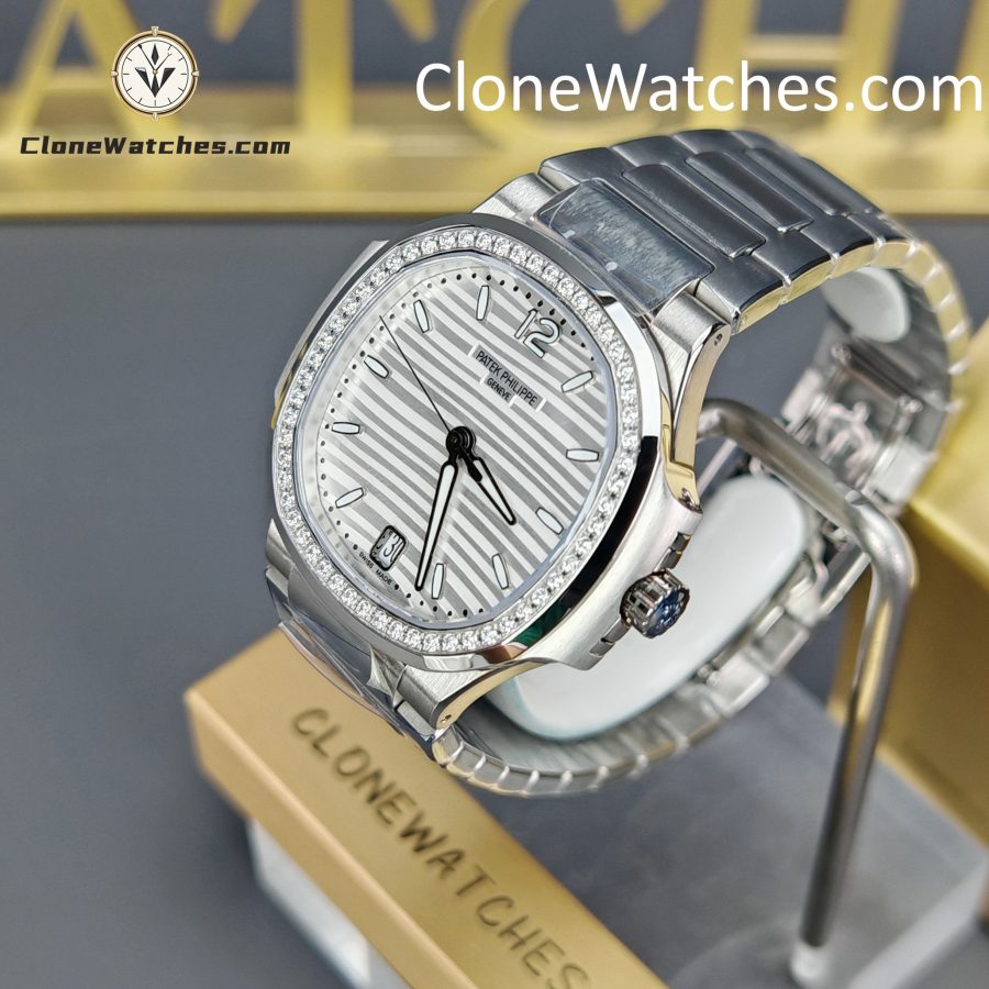 Patek Philippe Super Clone Watches 1:1 Nautilus White Dial Diamond Frame 7118/1200A-010 35.2 mm - Image 3