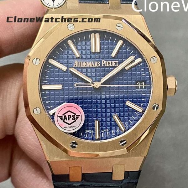 Super Clone Watches – Audemars Piguet 15510 Rose Gold Blue Dial Alligator Leather Strap