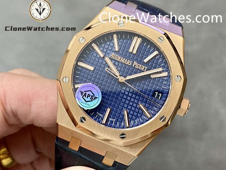 Audemars Piguet Super Clone Watches 1:1 Royal Oak 15510 Rose Gold Blue Dial Alligator Leather Strap 41MM - Image 3