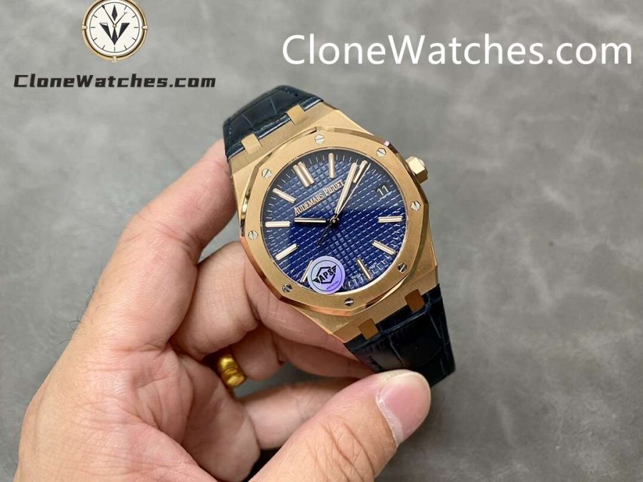 Audemars Piguet Super Clone Watches 1:1 Royal Oak 15510 Rose Gold Blue Dial Alligator Leather Strap 41MM - Image 2