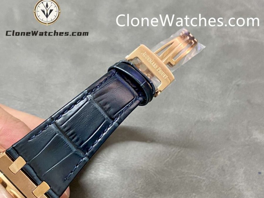 Audemars Piguet Super Clone Watches 1:1 Royal Oak 15510 Rose Gold Blue Dial Alligator Leather Strap 41MM - Image 7