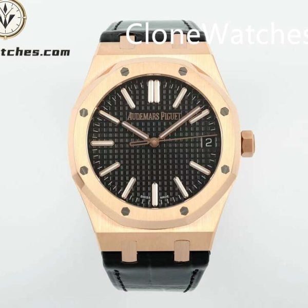 Super Clone Watches – Audemars Piguet 15510 Rose Gold Black Dial Alligator Leather Strap