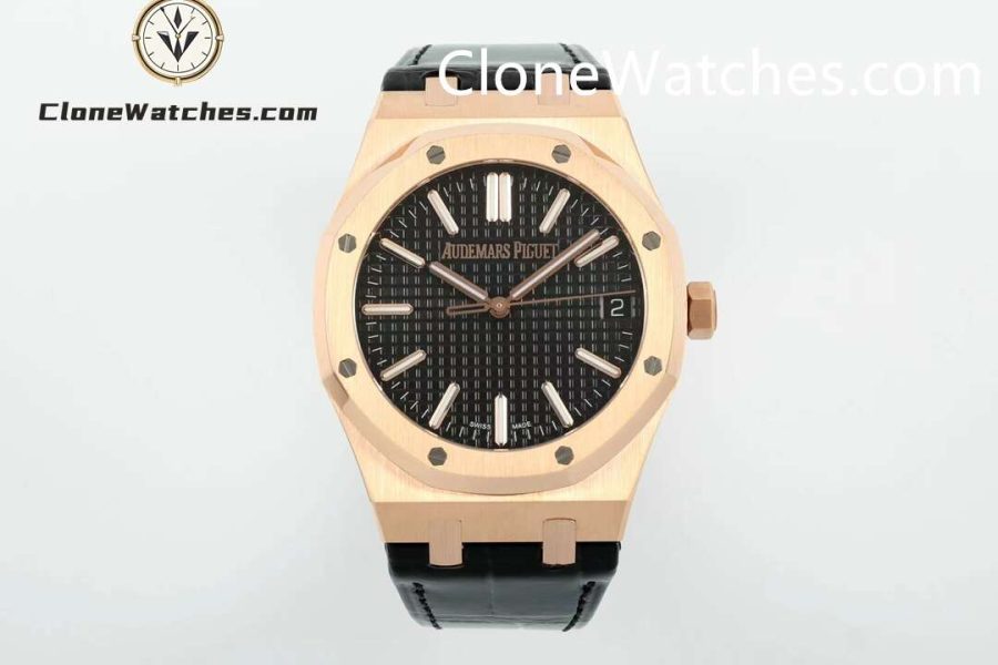 Super Clone Watches – Audemars Piguet 15510 Rose Gold Black Dial Alligator Leather Strap