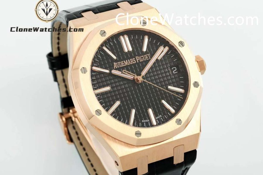 Audemars Piguet Super Clone Watches 1:1 Royal Oak 15510 Rose Gold Black Dial Alligator Leather Strap 41MM - Image 2