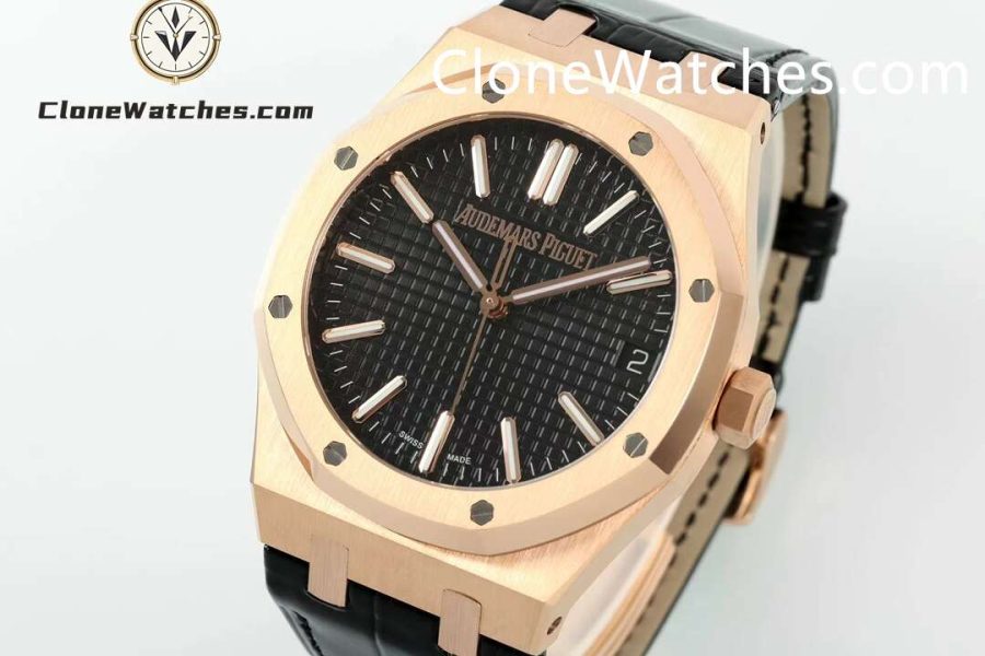 Audemars Piguet Super Clone Watches 1:1 Royal Oak 15510 Rose Gold Black Dial Alligator Leather Strap 41MM - Image 3