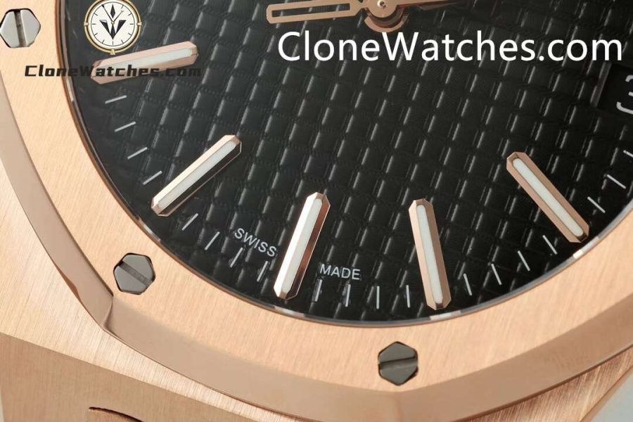 Audemars Piguet Super Clone Watches 1:1 Royal Oak 15510 Rose Gold Black Dial Alligator Leather Strap 41MM - Image 5