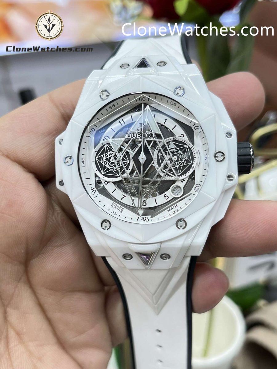 Hublot Super Clone Watches 1:1 Big Bang Unico Sang Bleu II White Ceramic 45MM 418.HX.2001.RX.MXM21 - Image 5