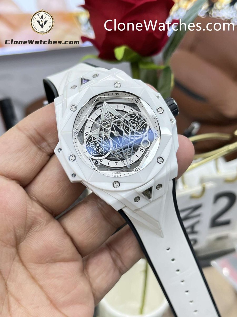 Hublot Super Clone Watches 1:1 Big Bang Unico Sang Bleu II White Ceramic 45MM 418.HX.2001.RX.MXM21 - Image 6