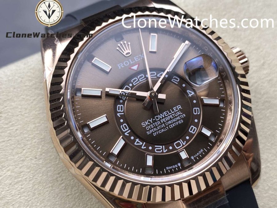 Rolex Super Clone Watch 1:1 Sky Dweller Coffee Dial m326235-0005 42MM Rubber Strap - Image 2