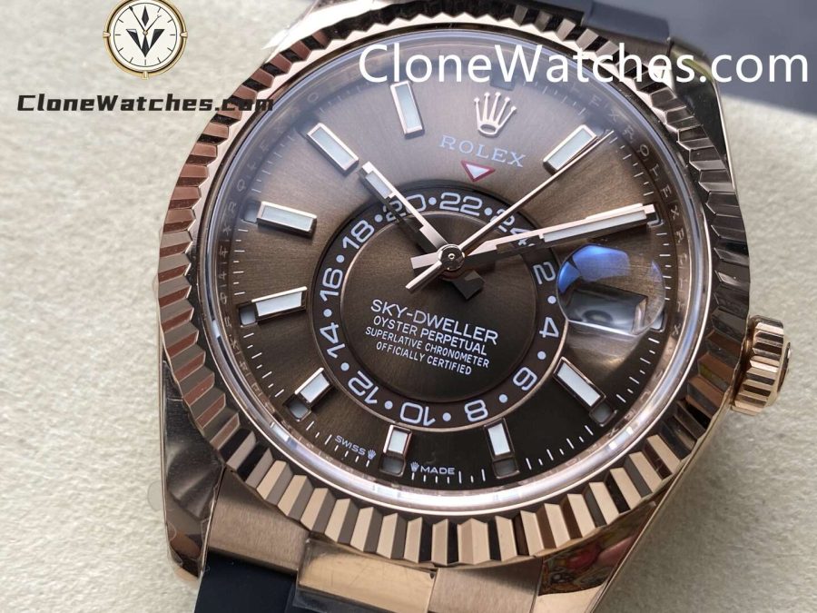 Rolex Super Clone Watch 1:1 Sky Dweller Coffee Dial m326235-0005 42MM Rubber Strap - Image 3