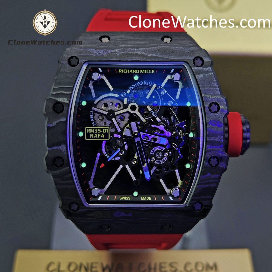 Richard Mille Super Clone Watches 1:1 RM 035 – 01 Carbon Tourbillon Red Strap - Image 2